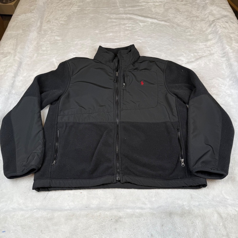 Polo Ralph Lauren Mens Fleece Hybrid Jacket Black Full Zip Pony Logo Large